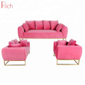 Chinese Hotel Sleeper l shaped designs Sofa Italian Velvet Couches 2 Seat Upholstery Stainless Steel Sofas Fabric